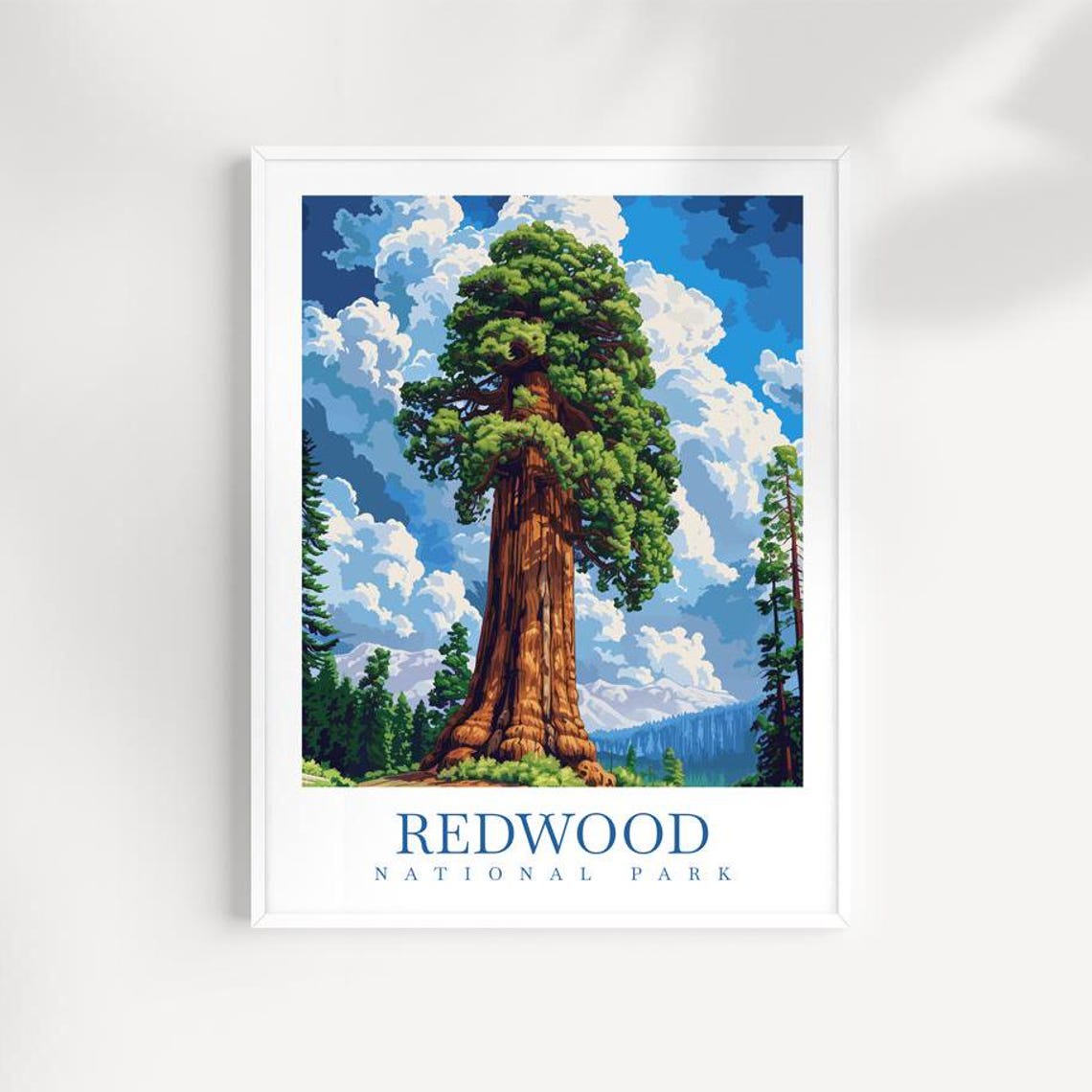 Redwood National Park Towering Sequoia Tree Blue Sky Art Print