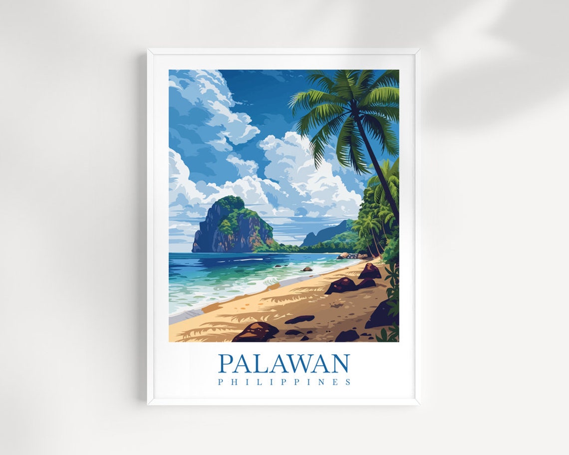Palawan Philippines Rocky Beach Limestone Island Vintage Travel Poster