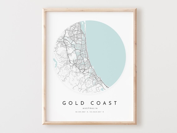 Gold Coast Map Print Minimalist City Street Art