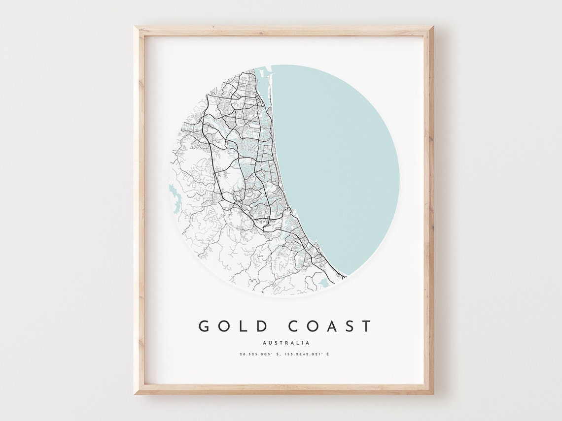 Gold Coast Australia Minimalist Circular Street Coastal Map Print
