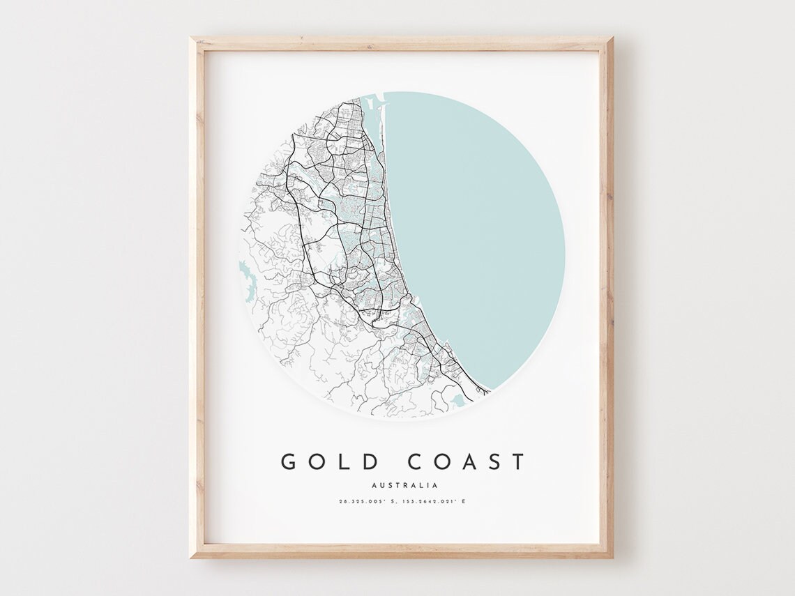 Gold Coast Map Print Minimalist City Street Art