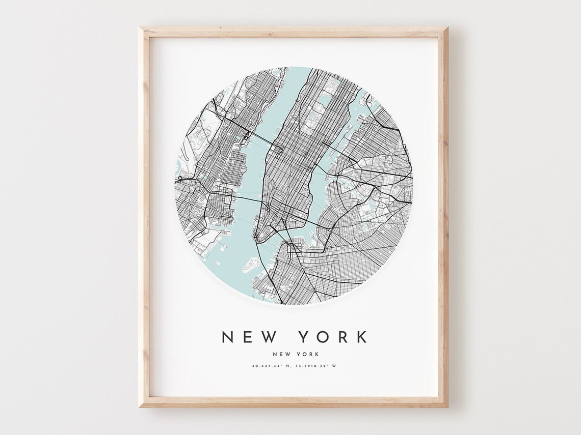 New York City Map Print, Modern Travel Poster