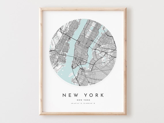 New York City Map Print, Modern Travel Poster