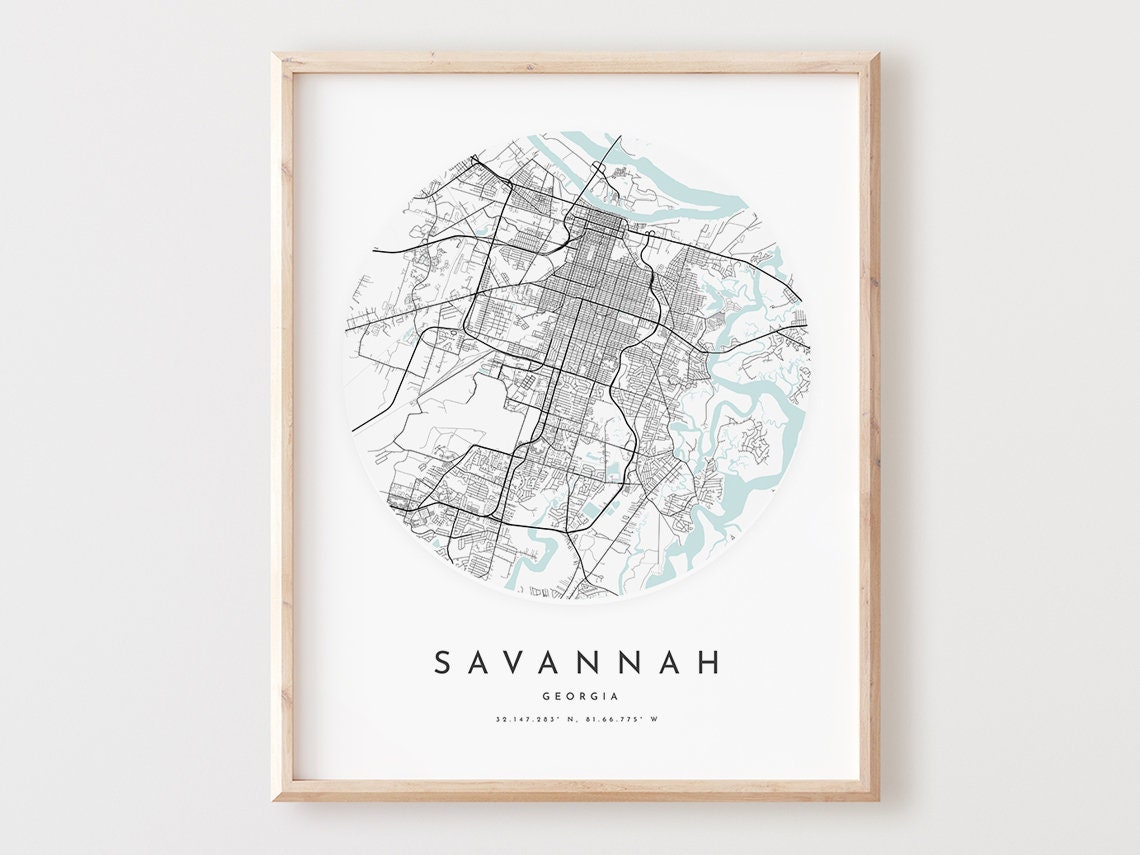 Savannah Georgia Circular City Street Map Minimalist Art Poster