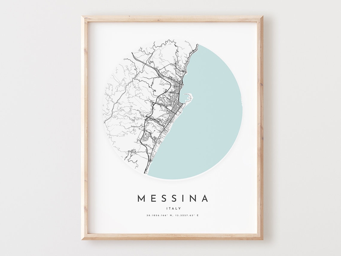 Messina Italy Circular City Street Map Minimalist Coastal Decor Poster