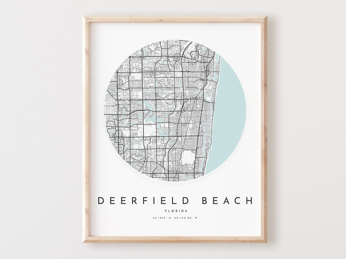 Deerfield Beach Florida Circular City Street Map Minimalist Poster