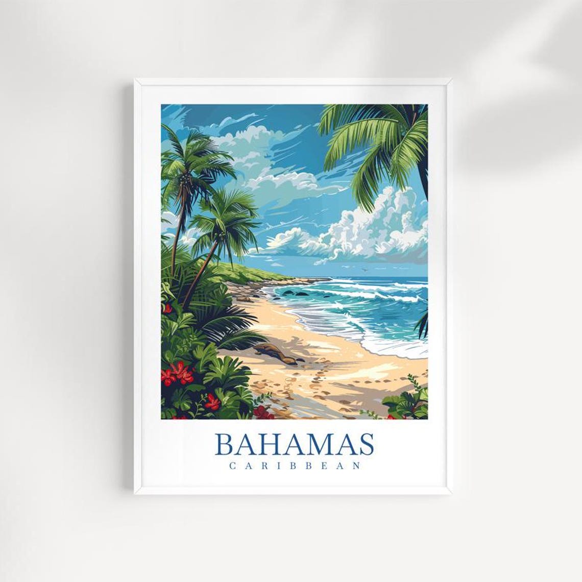 Bahamas Caribbean Tropical Beach Palm Trees Ocean Travel Art Poster