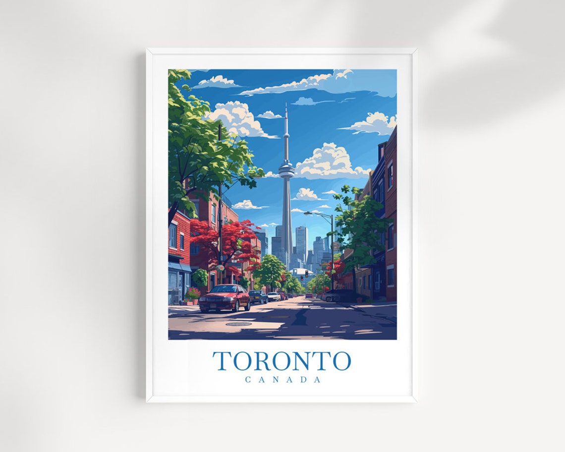 Toronto Canada CN Tower Red Blossom Trees Street Skyline Poster