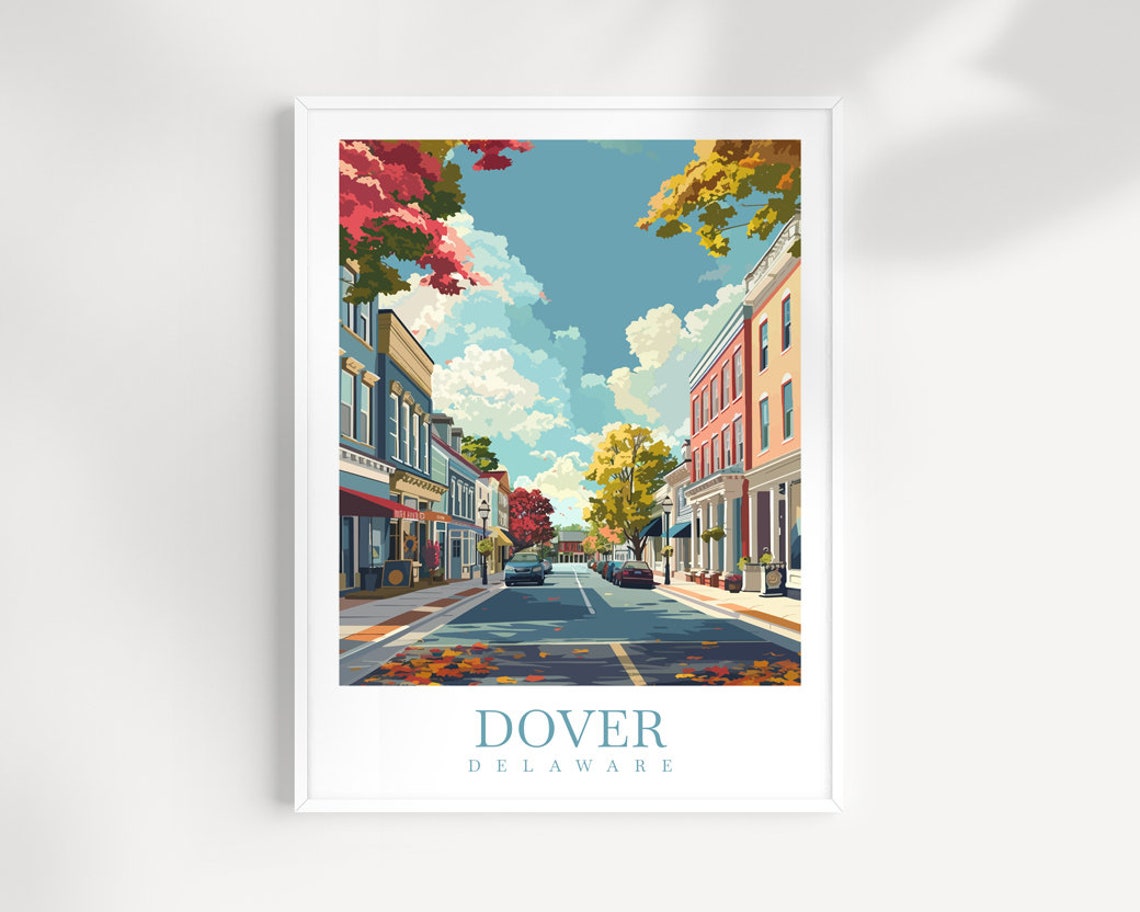 Dover Delaware Autumn Main Street Small Town Illustration Poster
