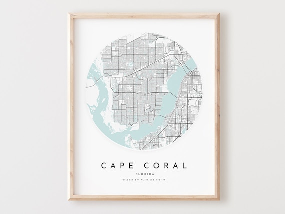 Cape Coral Florida Round City Map Circle Modern Minimalist Wall Art