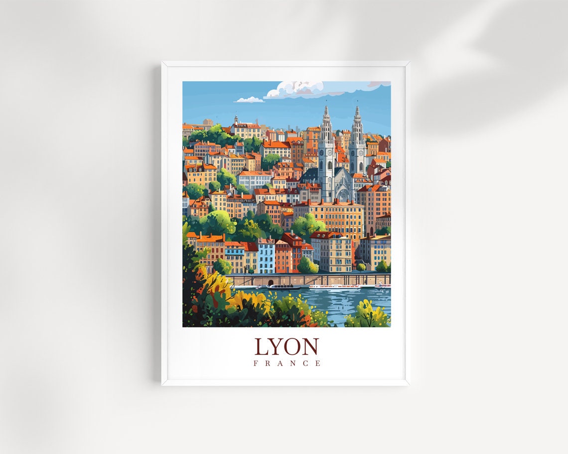Lyon France Panoramic Hillside Cityscape Twin Church Towers Poster