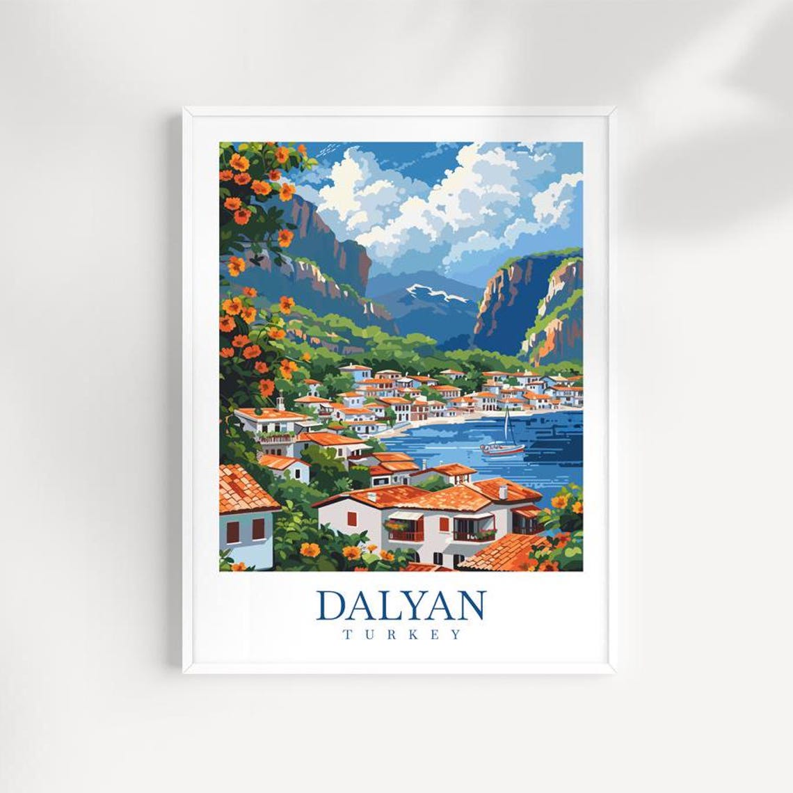 Dalyan Turkey Hillside Town Sailboat Bay Green Valleys Travel Poster