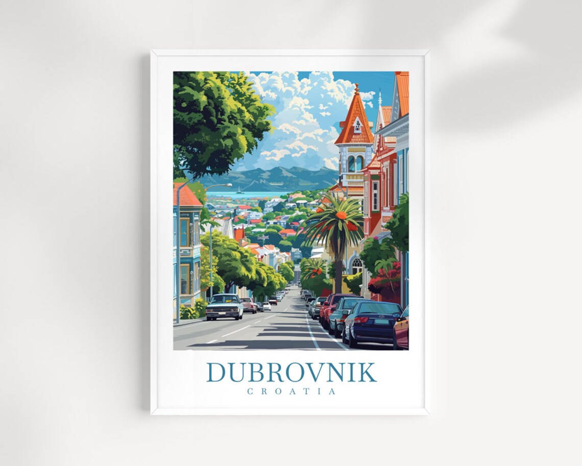 Dubrovnik Croatia Old Town Street Adriatic Sea View Travel Poster