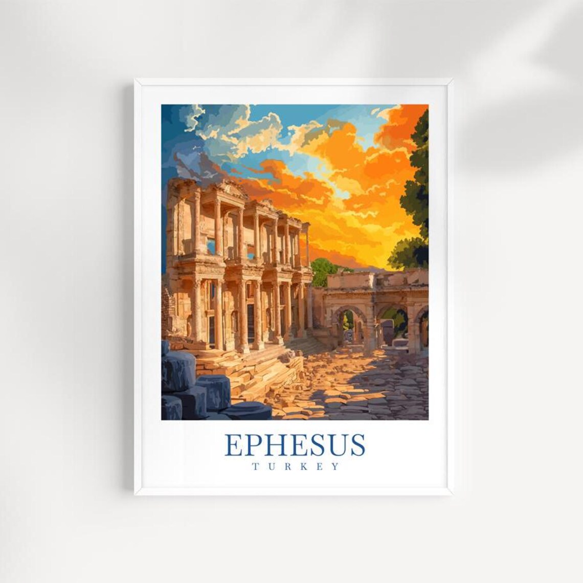 Ephesus Turkey Ancient Library Sunset Vintage Ruins Travel Poster