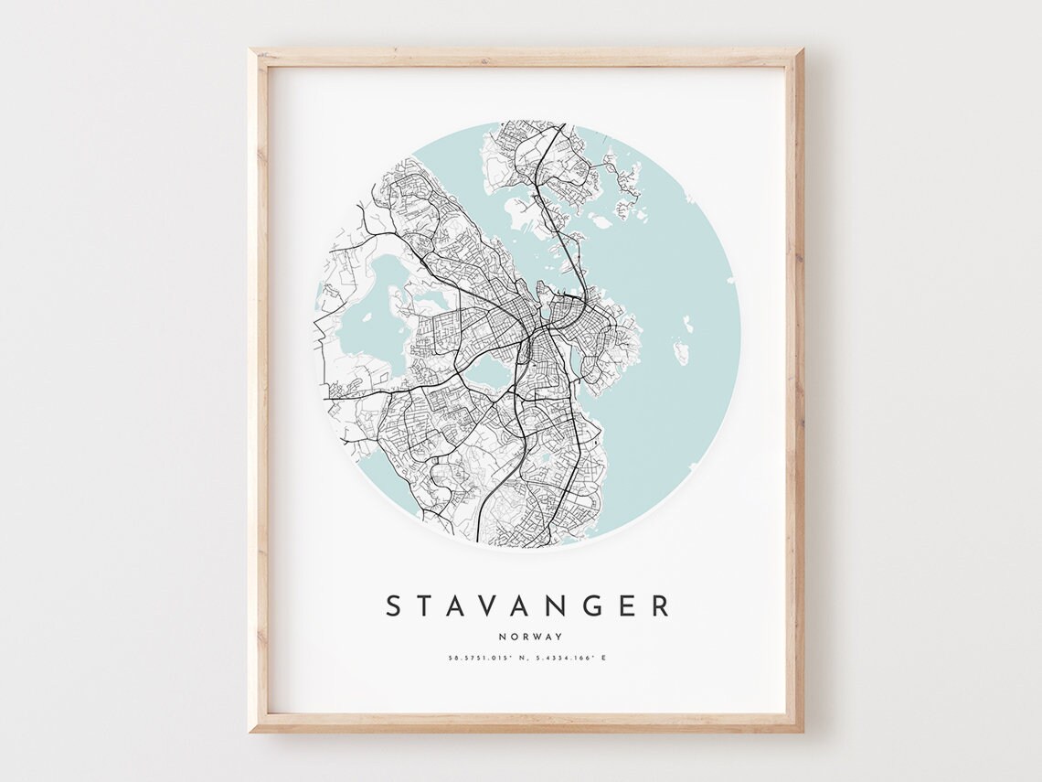 Stavanger Map Print City Street Wall Art