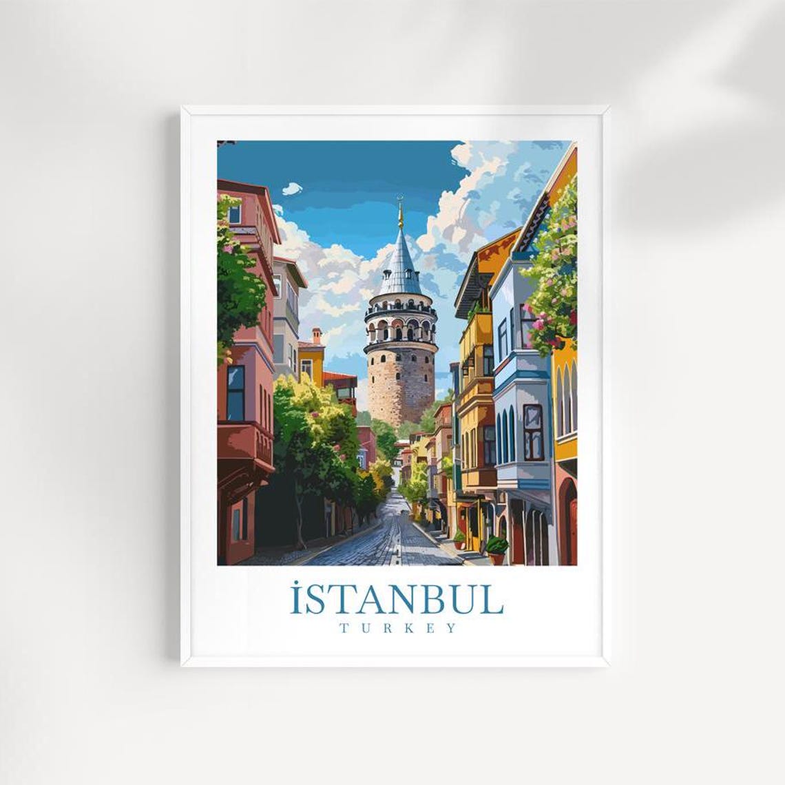 Istanbul Turkey Galata Tower Cobblestone Street Landmark Poster