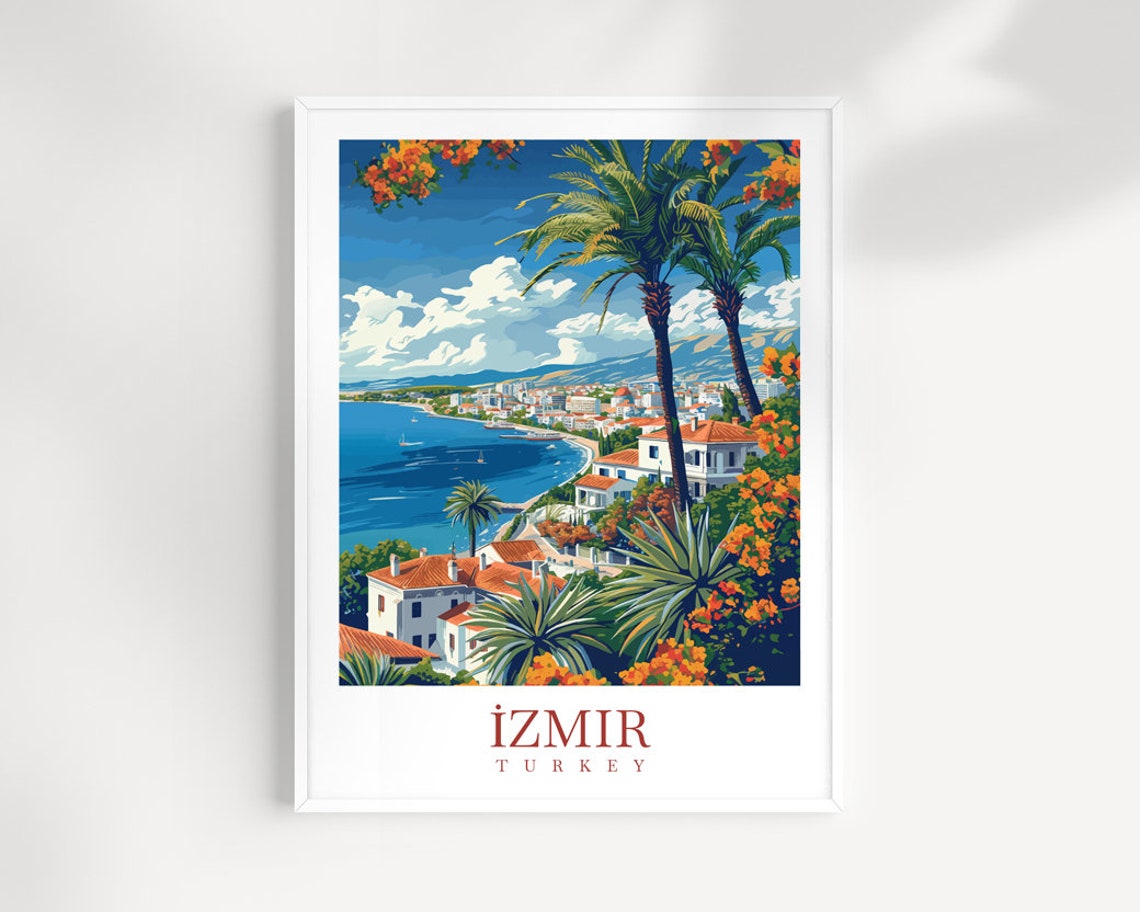 Izmir Turkey Aegean Bay Palm Trees Coastal City Travel Poster