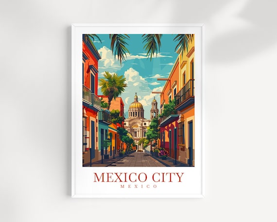 Mexico City Mexico Colonial Street and Cathedral Dome Art Print