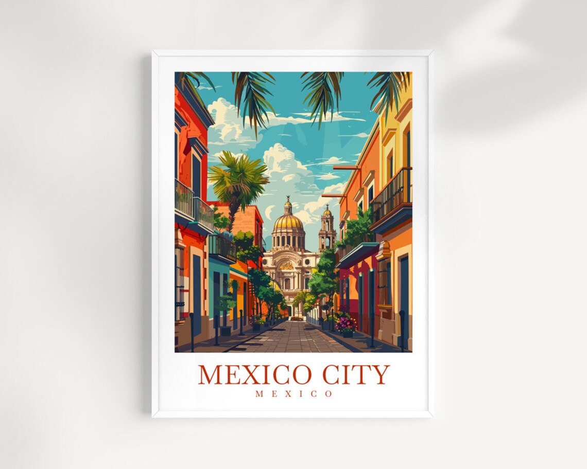 Mexico City Mexico Colonial Street and Cathedral Dome Art Print