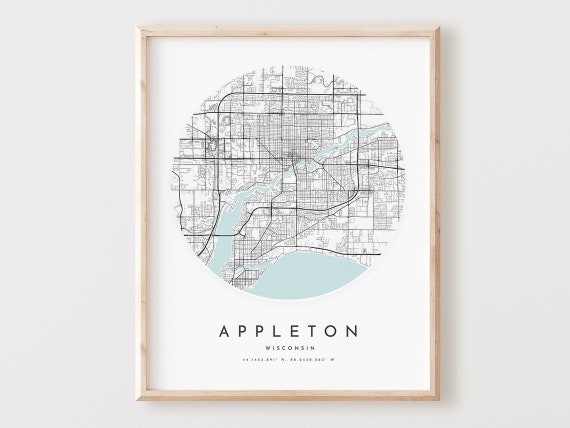 Appleton Wisconsin Map Print, Modern City Wall Art