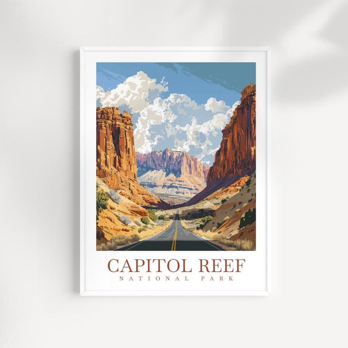 Capitol Reef National Park Canyon Highway Red Cliffs Vintage Travel Poster