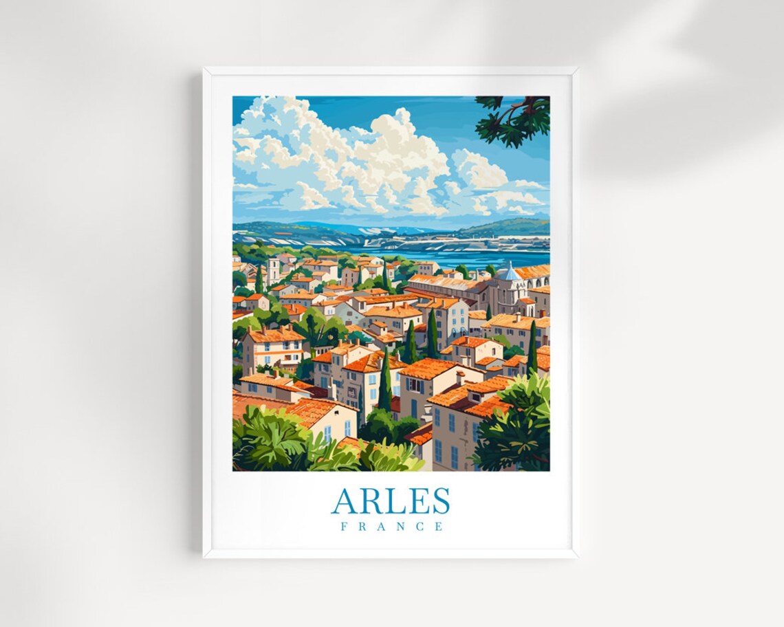 Arles France Hilltop Old Town Panorama Vintage Travel Poster