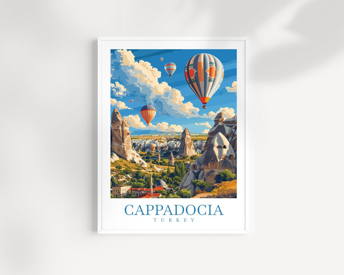 Cappadocia Turkey Hot Air Balloons Fairy Chimneys Travel Art Poster