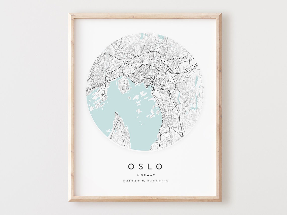 Oslo Norway Circular City Map Scandinavian Modern Travel Wall Poster