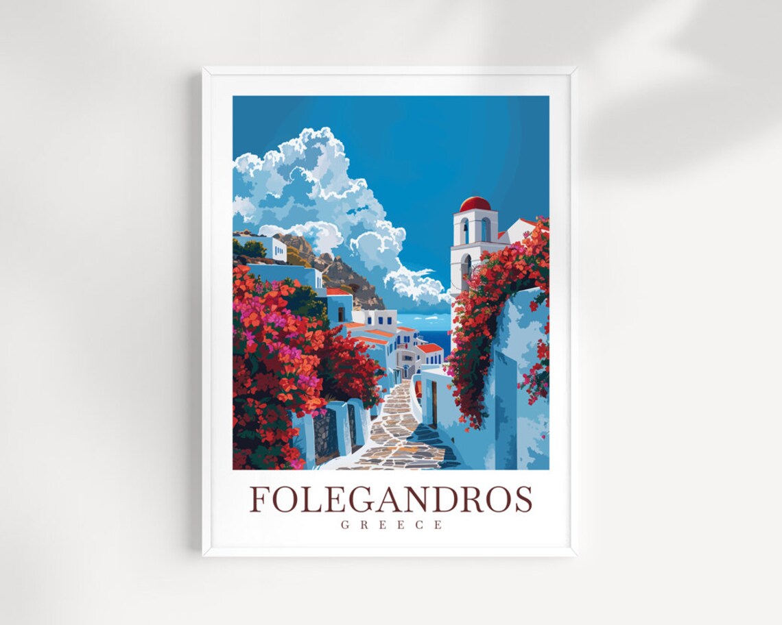 Folegandros Greece White Alleyway Bougainvillea Island Travel Wall Art