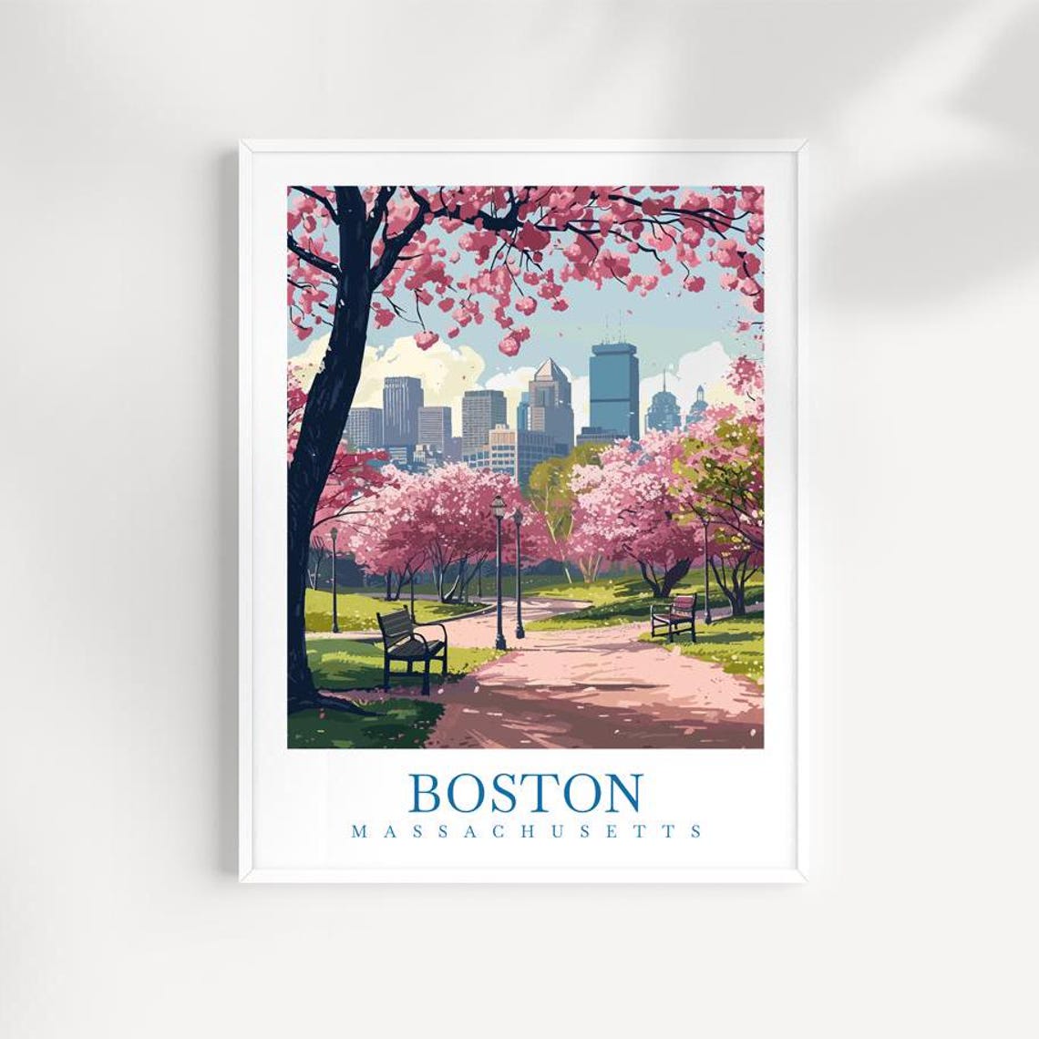 Boston Massachusetts Cherry Blossom Garden Park Bench Poster