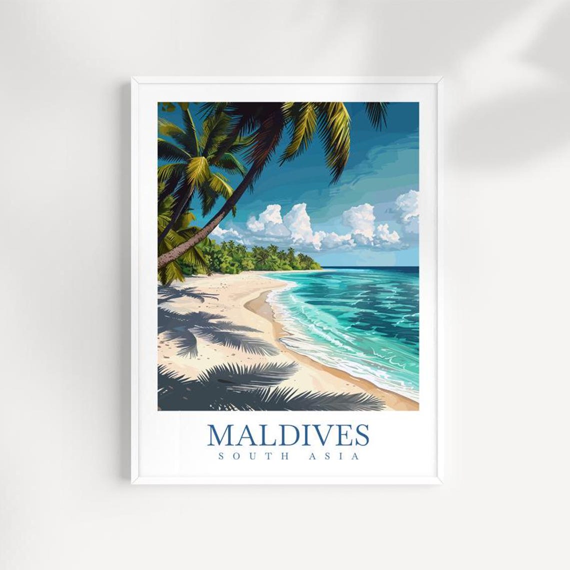 Maldives South Asia White Sand Beach Palm And Turquoise Sea Poster