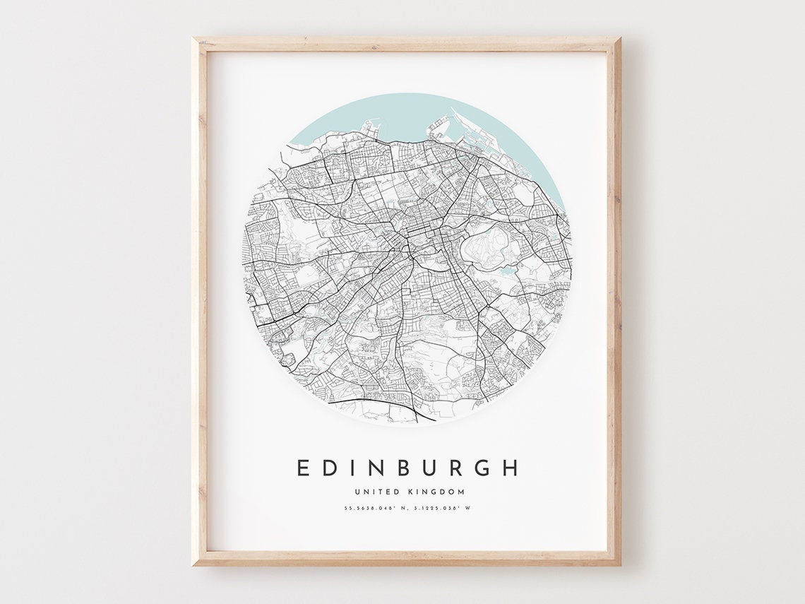 Edinburgh United Kingdom Circular City Map Modern Travel Wall Poster