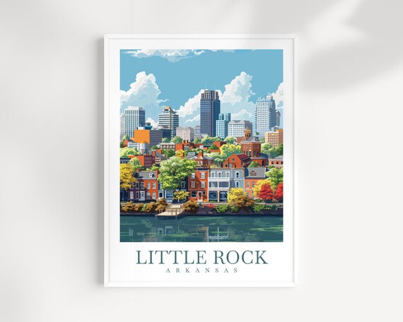 Little Rock Arkansas Riverfront Skyline Cityscape Travel Poster