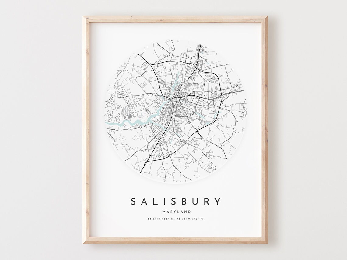 Salisbury Maryland Map Print City Street Art Poster