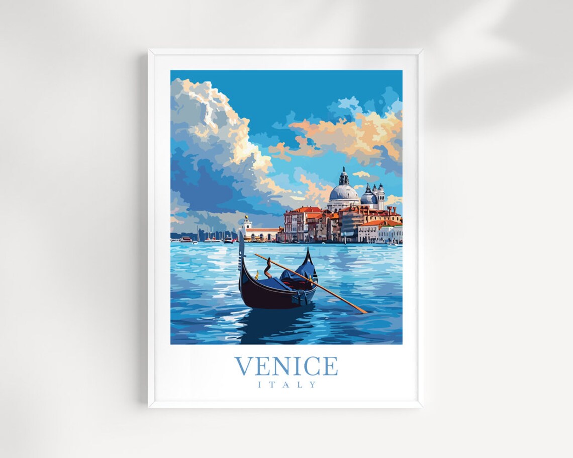 Venice Italy Gondola Grand Canal Basilica Sunset Travel Poster