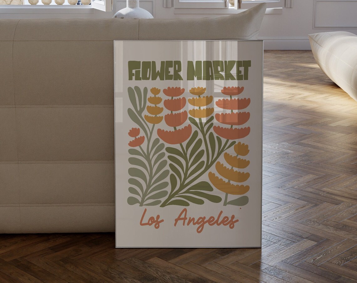 Flower Market Los Angeles Orange Botanical Retro Bloom Poster