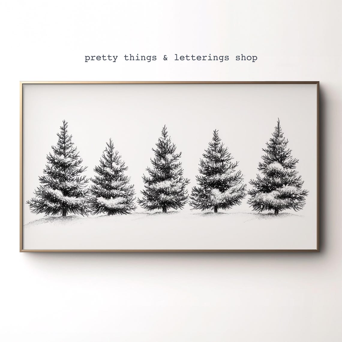 Snowy Evergreen Trees Minimalist Black White Winter Forest Poster