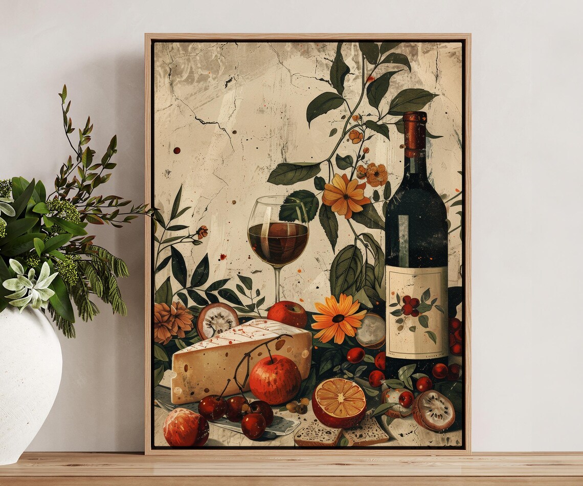 Dinner Party Cheese And Wine Vintage Food Poster
