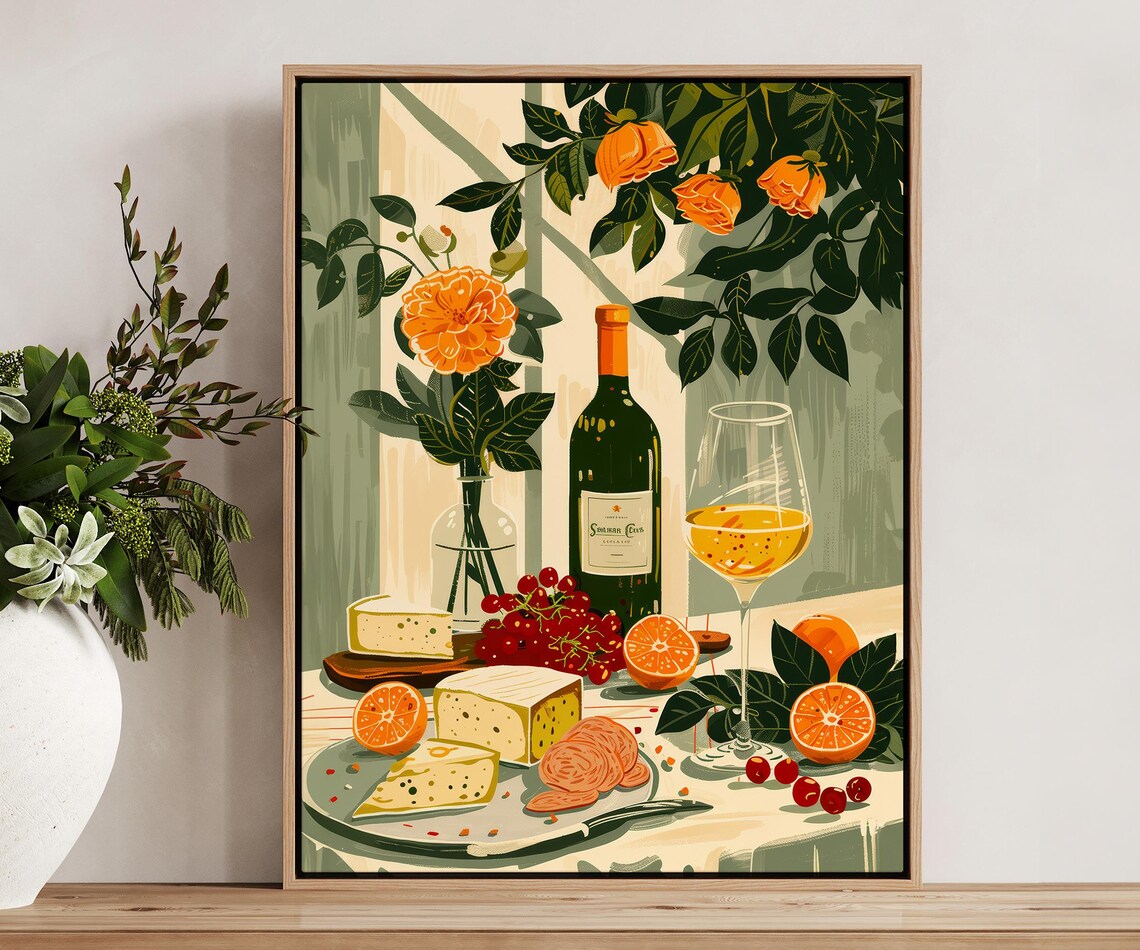 Retro Dinner Table Mediterranean Food Art Print