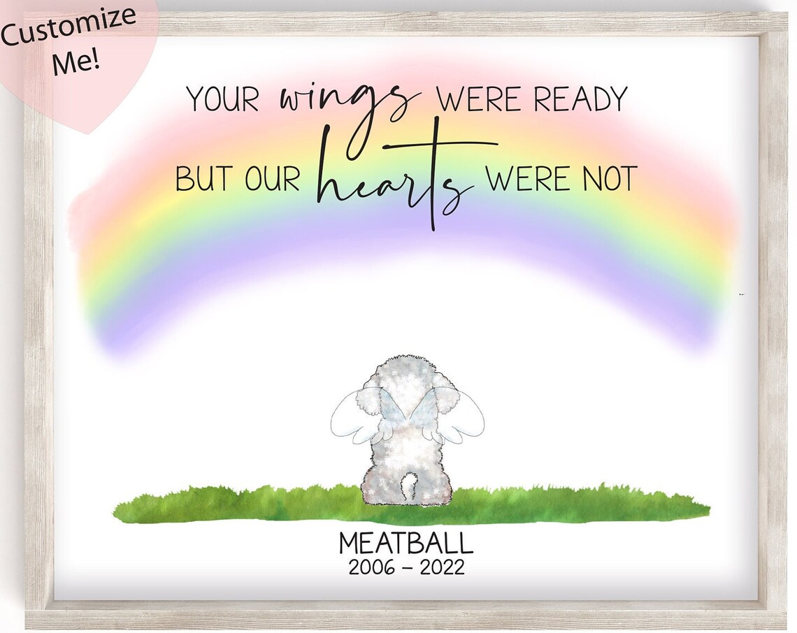 Your Wings Were Ready Memorial Poster Angel Dog Rainbow Pet Loss Art