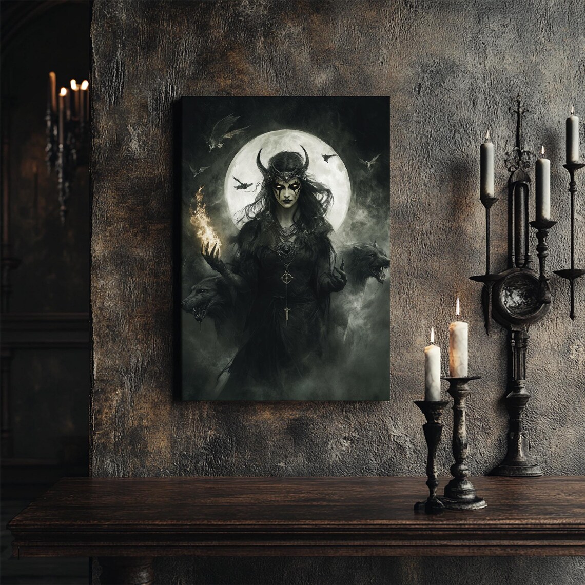 Hecate Dark Goddess Vintage Oil Painting Art Print - Image 5