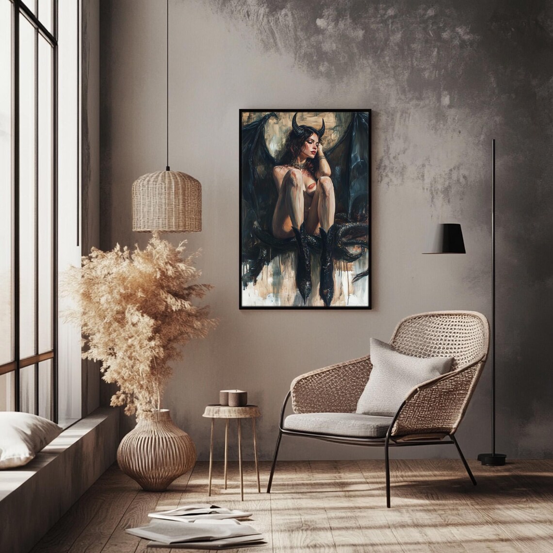 Lilith Nude Goddess Fantasy Art Print, Horned Dragon - Image 3