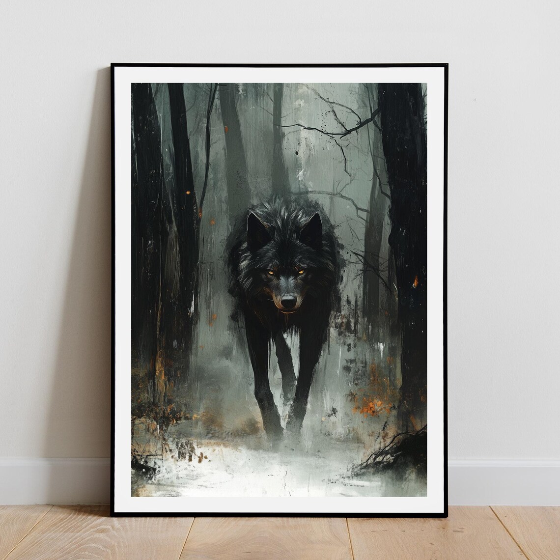 Black Wolf In Misty Forest Enchanted Dark Woods Fine Art Print - Image 3
