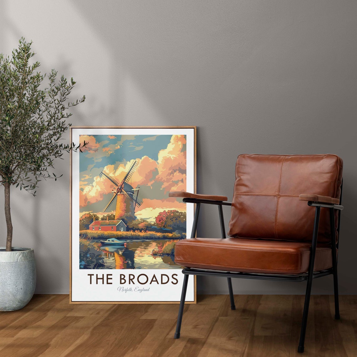 The Broads Norfolk England Vintage Windmill River Sunset Travel Poster - Image 2