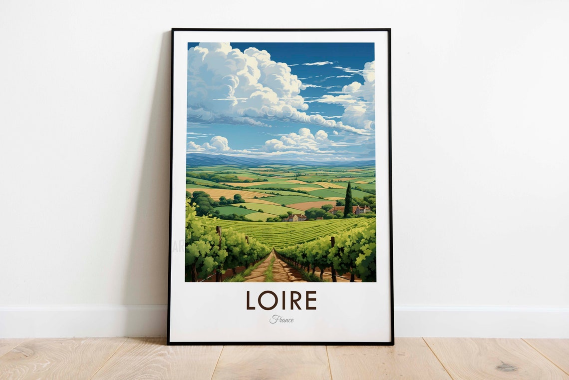 Loire France Vineyard Rows Green Valley Landscape Travel Poster - Image 3