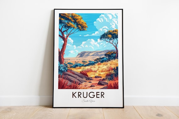 Kruger South Africa Vintage Acacia Savanna Landscape Scenic Travel Poster