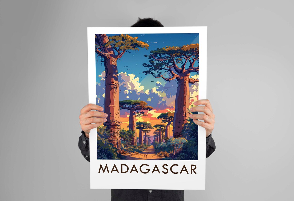 Madagascar Avenue Of The Baobabs Sunset Silhouette Scene Travel Poster - Image 3
