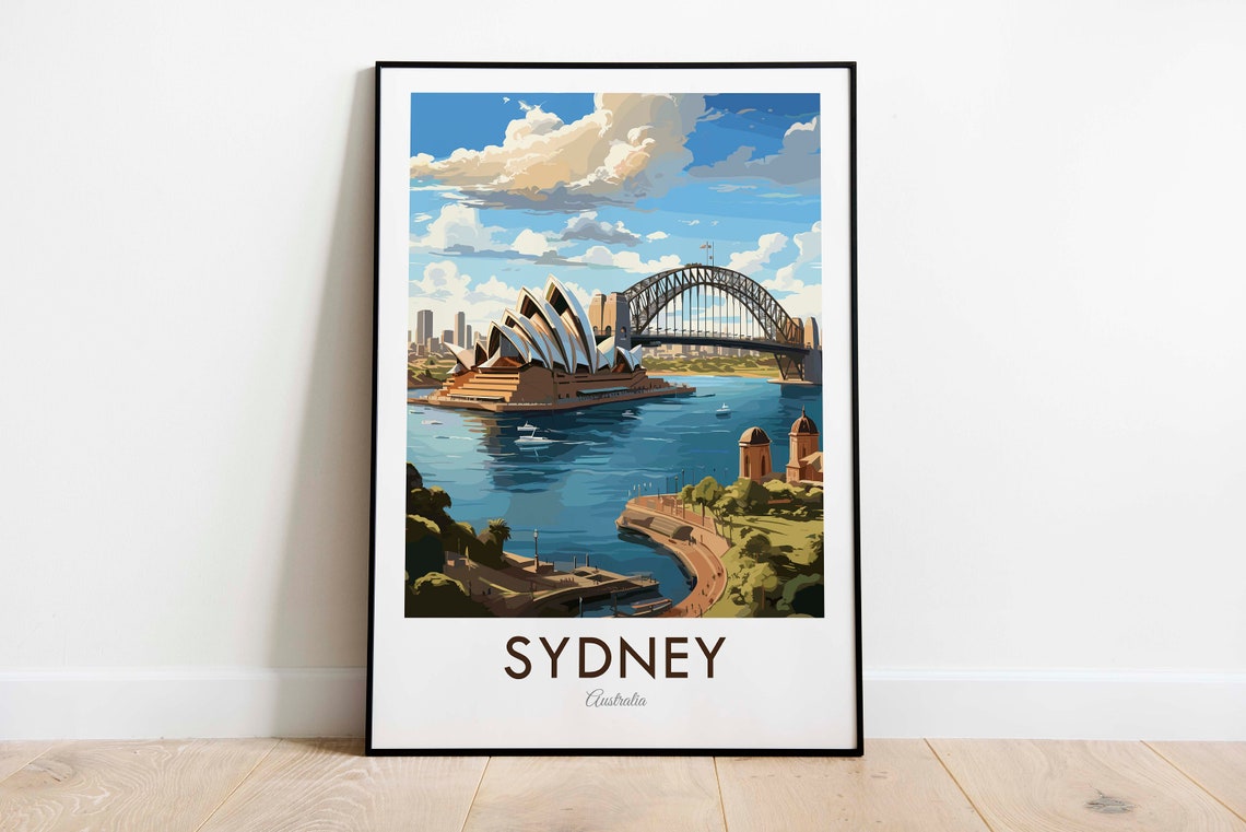 Sydney Australia Opera House Harbour Bridge Vintage Travel Poster