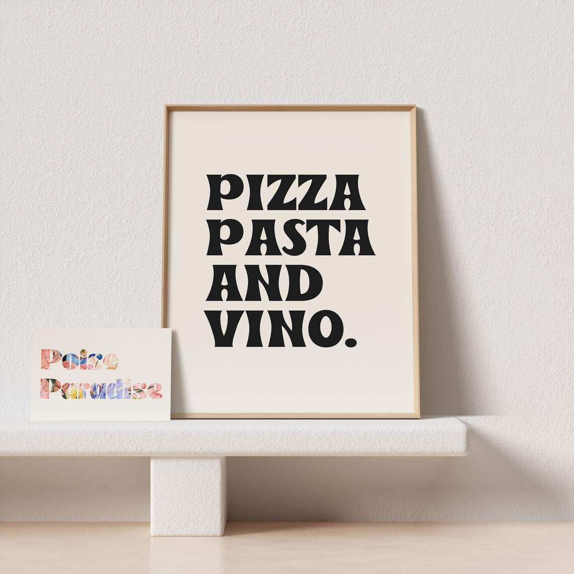 Pizza Pasta And Vino Bold Typography Poster Black Cream Kitchen Dining - Image 4