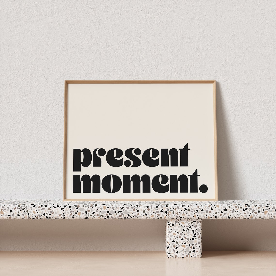 Present Moment Black Retro Minimalist Mindfulness Quote Poster - Image 3